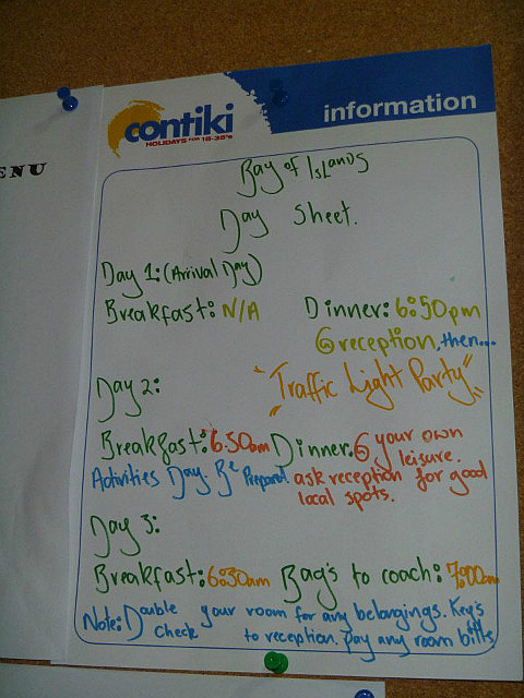 Bay of Islands Day Sheet